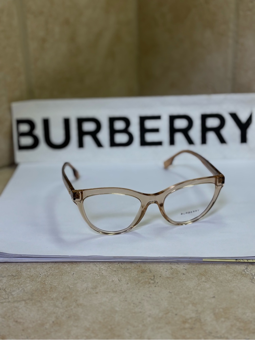 New Burberry B2311 3358 Translucent Peach Cat-Eye Eyeglasses